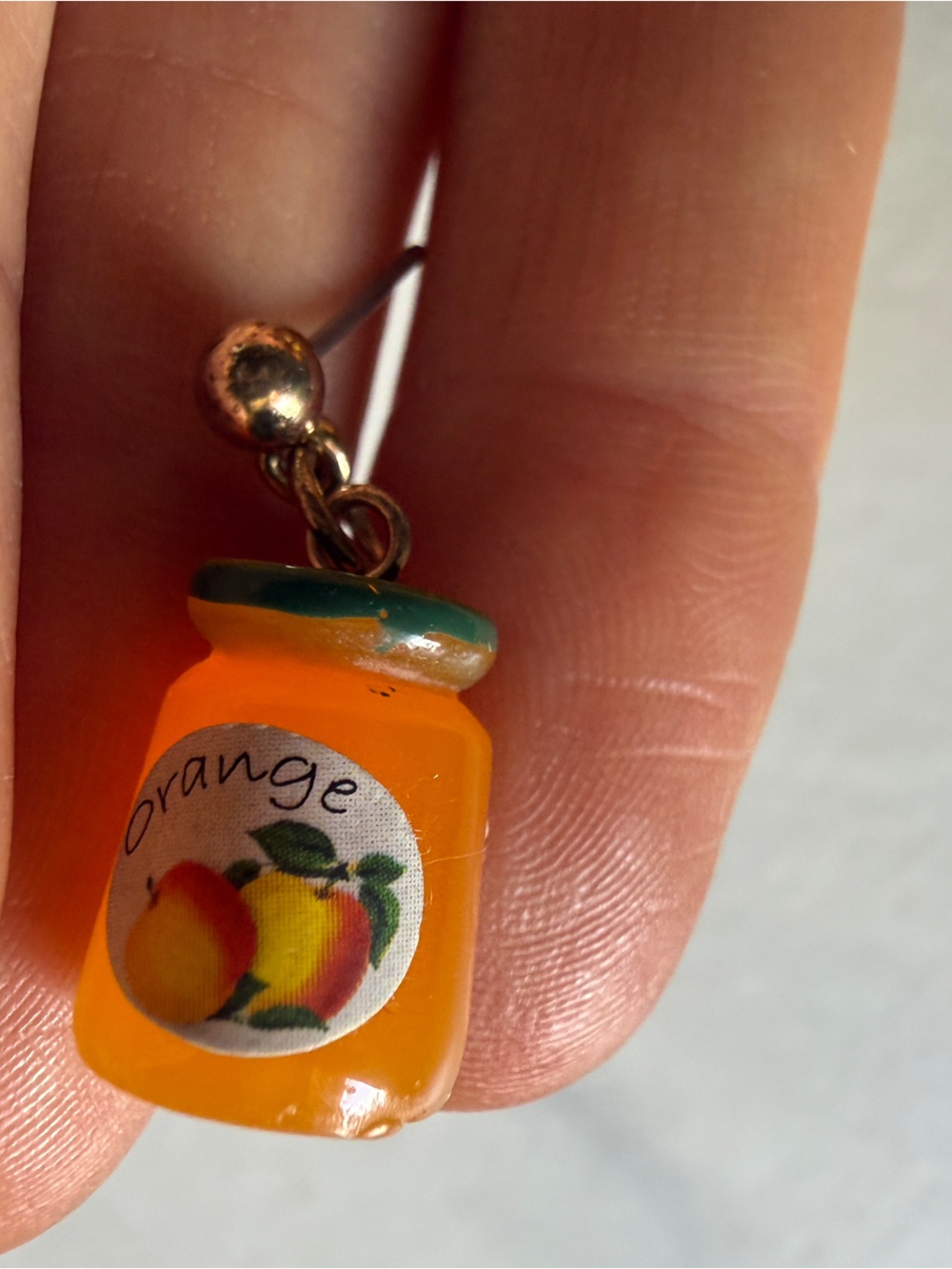 Vintage 1970s Orange Jar Dangle Earring - Yellow Orange Charm mini faux kitchen